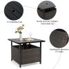 Outdoor Wicker Umbrella Side Table Patio Rattan Stand Table with Umbrella Hole