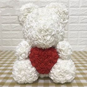 Rose Bear Eternal Rose Bear Creative Ornaments (Option: White Red B-40cm-No gift box)