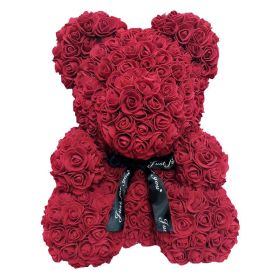 Rose Bear Eternal Rose Bear Creative Ornaments (Option: Wine Red-40cm-No gift box)