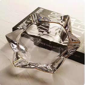 Crystal Glass Gold Rim Ashtray Prevent Fly Ash (Option: KTG7205 gold painting)