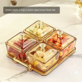 Fruit Plate Living Room Coffee Table Household Storage Box (Option: Amber 4 Grids With Cover)