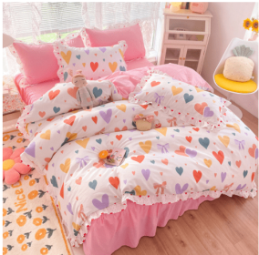 Cotton 100 Princess Wind Quilt Cover Cartoon Student Dormitory Bed (Option: Full of joy-1.2m bed sheet threepiece set)