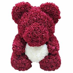 Rose Bear Eternal Rose Bear Creative Ornaments (Option: WineRed White-25cm-No gift box)