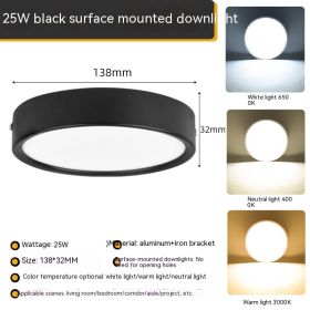 Ultra-thin Household Folding Punch Free Led Surface Mounted Downlight (Option: White Light 6500K-Black 25W)