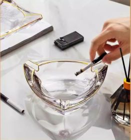 Crystal Glass Gold Rim Ashtray Prevent Fly Ash (Option: KTG7204 Gold Painting)