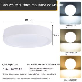 Ultra-thin Household Folding Punch Free Led Surface Mounted Downlight (Option: White Light 6500K-White 10W)