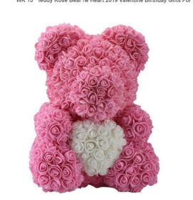 Rose Bear Eternal Rose Bear Creative Ornaments (Option: Pink White-25cm-No gift box)