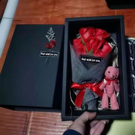 Soap Flower Bear Gift Box Birthday Gift Mother's Day 7 Carnation Valentine's Day Gift Box (Color: Red)