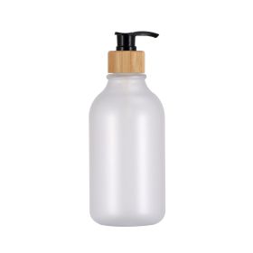 Push Round Shoulder Frosted Lotion Bottle PET Plastic Shampoo Bottle Shower Gel (Option: Bottle Of Black Bamboo-300ml)