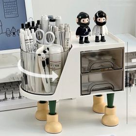 Large Capacity Pen Holder Storage Box That Can Rotate (Option: Cartoon style A white L)