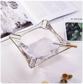 Crystal Glass Gold Rim Ashtray Prevent Fly Ash (Option: KTG7202 Gold Painting)