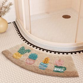 Absorbent Floor Mat Fan-shaped Carpet Shower Room Door Mat Bathroom Non-slip (Option: Arc Edge Wild Pot-40 X75cm Crystal Velvet)