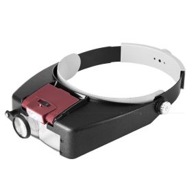 Headset Magnifying Glass LED Light Illumination Reading Maintenance Repair Inspection (Color: Red)