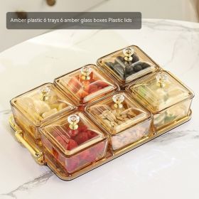 Fruit Plate Living Room Coffee Table Household Storage Box (Option: Amber 6 Grids With Lid)