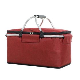 Large Picnic Basket, Insulated Foldable Cooler Bag for Camping Picnic Travel Lunch Bag (Color: Red)