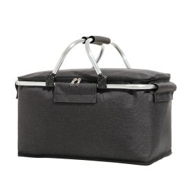 Outdoor Folding Picnic Bag Fruit Basket Thermal Storage Basket (Color: Black)