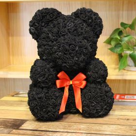 Rose Bear Eternal Rose Bear Creative Ornaments (Option: Black-25cm-No gift box)