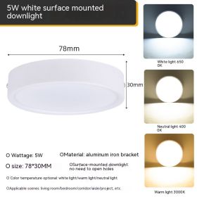 Ultra-thin Household Folding Punch Free Led Surface Mounted Downlight (Option: Warm Light 3000K-White 5W)